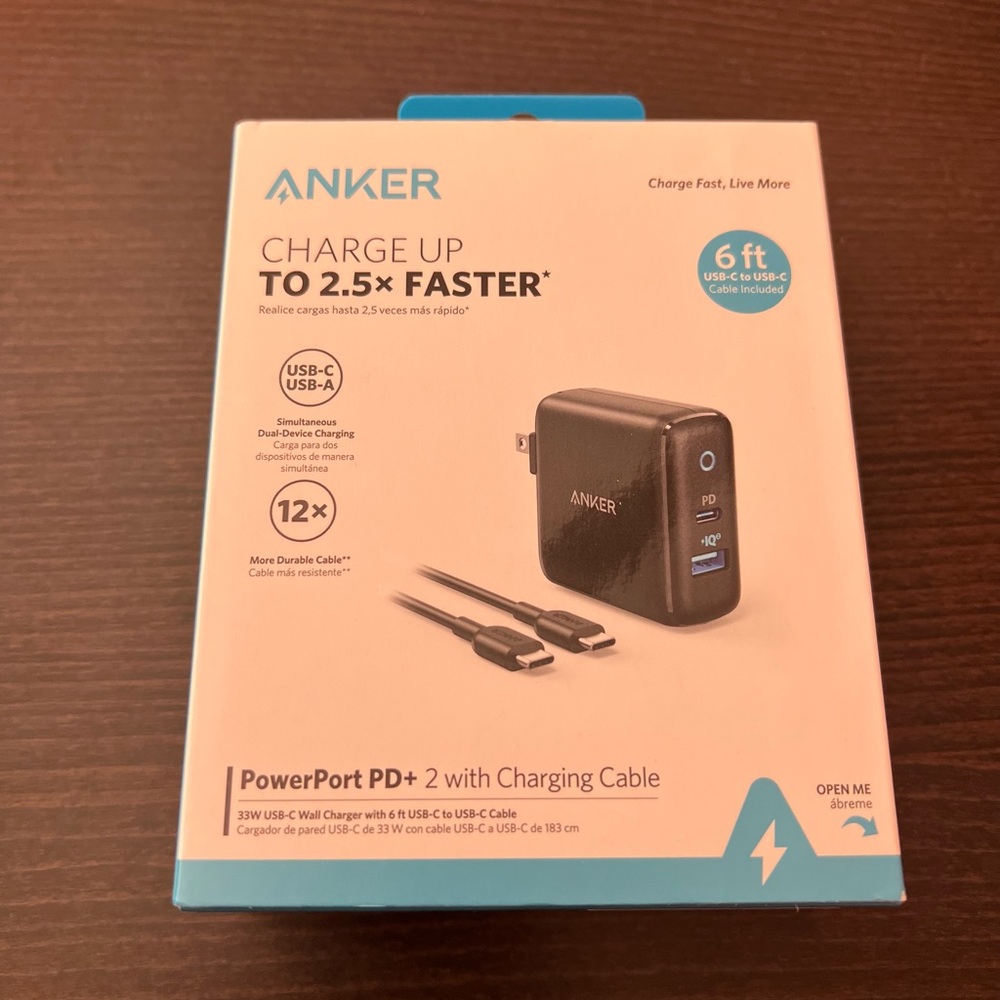 NEW IN BOX Anker PowerPort PD+ 2 with 6ft USB Charger Cable